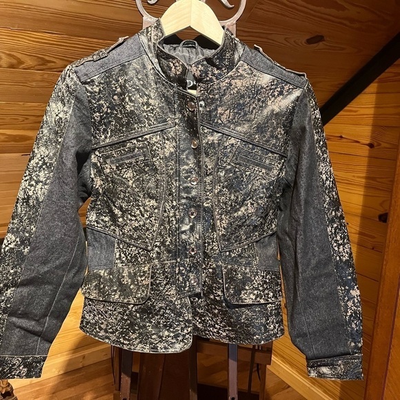 H&D Distressed Genuine Leather/Denim Jacket - Picture 3 of 15